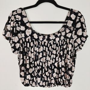 Free People Womens Crop Top Stretchy Black/Pink Floral Size S